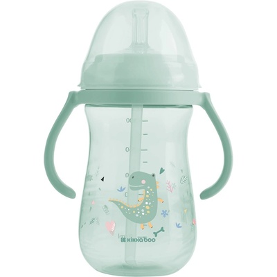 KikkaBoo Чаша със силиконовa сламка Kikkaboo - Dino World, 300 ml, Mint (31302030077)