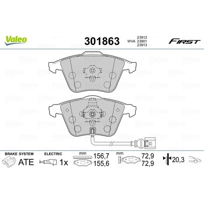 VALEO Sada brzdových destiček, kotoučová brzda 301863