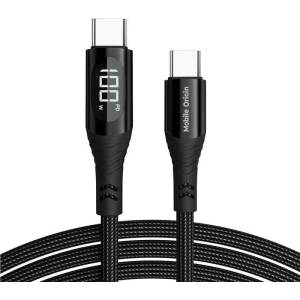 Mobile Origin Здрав кабел с въжена оплетка с бързо зареждане за устройства с USB-C порт (150 см) - Mobile Origin USB-C to USB-C Cable with LED Display 100W (черен) (MO-100WDC-CB2)