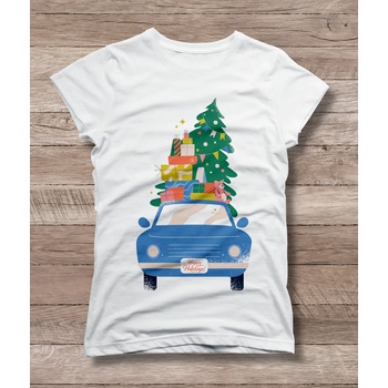 Детска тениска 'Коледна кола' - бял, 3xs