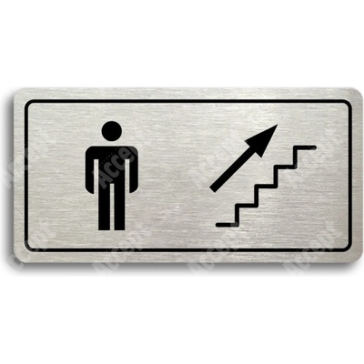 ACCEPT Piktogram WC MUŽI VPRAVO NAHORU - stříbrná tabulka - černý tisk