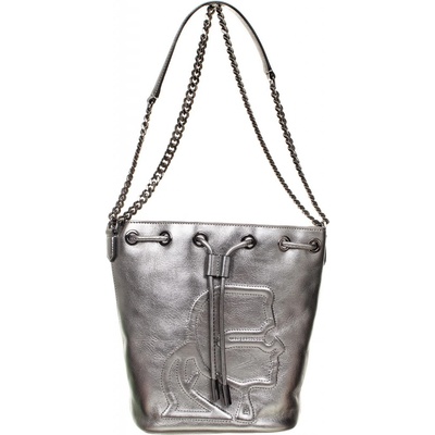 Karl Lagerfeld dámská kožená kabelka Bucked bag s logem stříbrná