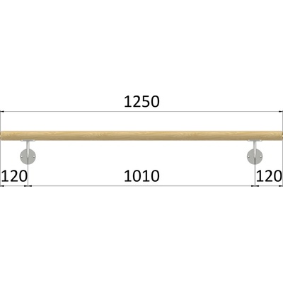 Madlo dřevěné (1250mm), materiál: buk, broušený povrch bez nátěru, set: 2ks úchyt, madlo s ukončením