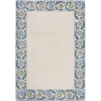 Flair Rugs Ръчно изработен килим със смес от вълна в синьо и цвят слонова кост 120x170 cm Myla Floral Frame - Flair Rugs (503119379974)