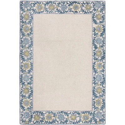 Flair Rugs Ръчно изработен килим със смес от вълна в синьо и цвят слонова кост 120x170 cm Myla Floral Frame - Flair Rugs (503119379974)