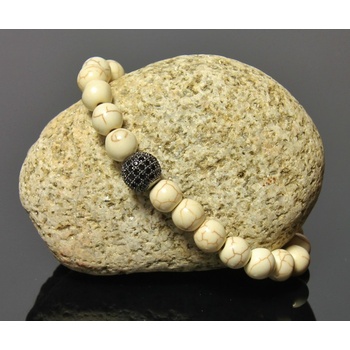 Náramok s Disko guľou LK318 z prírodných Jaspis bielych kameňov