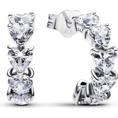 Pandora strieborné polkruhové náušnice trblietavé srdcia Timeless 293657C01