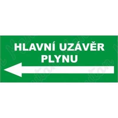 Hlavní uzávěr plynu vlevo, samolepka 210 x 80 x 0,1 mm