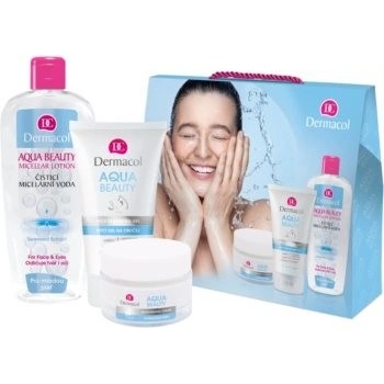 Dermacol Aqua Beauty pro ženy denní pleťová péče 50 ml + mycí gel na obličej 3 v 1 150 ml + čisticí micelární voda 400 ml dárková sada