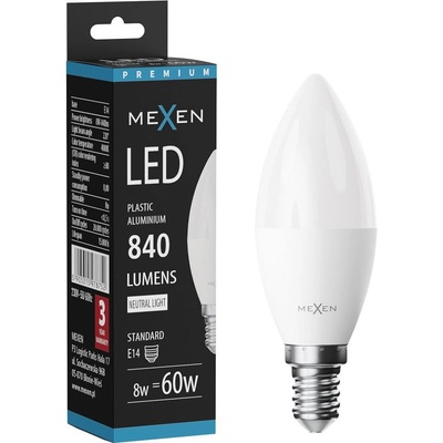 Mexen Nova LED крушка E14, C37, 8W, Неутрална - 4000K, 840 lm - L102-E14-0840-01 (L102-E14-0840-01)