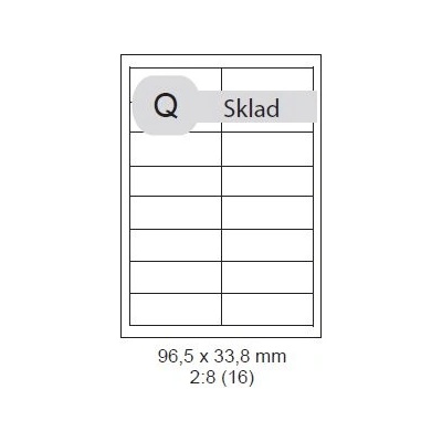 Print etikety 96,5x33,8 mm, biele, 16ks/A4, 100ks/A4