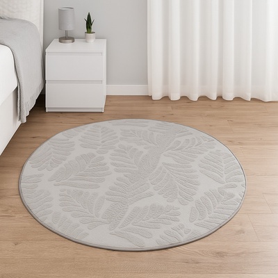 Takoy Koberec kulatý o průměru 120 cm vzor listí šedý-HT-00406 | Ø 120 cm
