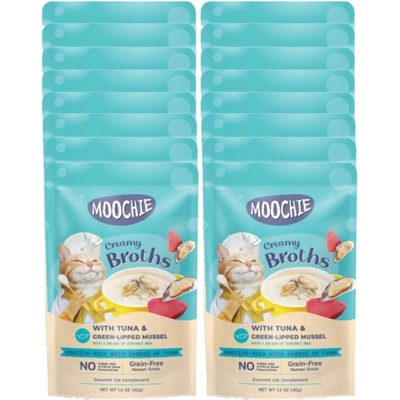 MOOCHIE Krémové vývary s tuniakom a zelenými mušľami bez obilnín 16x40 g