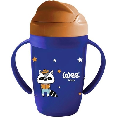 Wee Baby Чашка със сламка и дръжки Wee Baby - Friends, 265 ml, синя (339)