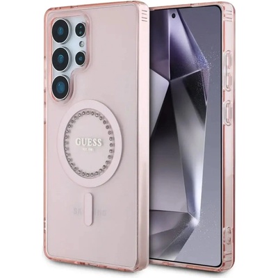 GUESS Rhinestones Printed Classic Logo MagSafe Калъф за Samsung Galaxy S25 Ultra Pink