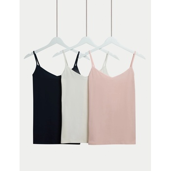 Marks & Spencer Потник с презрамки с висок дял памук, 3 бр. Marks & Spencer морско синьо Marks & Spencer | Sin | ЖЕНИ | 6