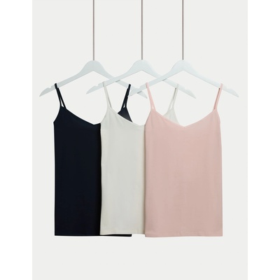 Marks & Spencer Потник с презрамки с висок дял памук, 3 бр. Marks & Spencer морско синьо Marks & Spencer | Sin | ЖЕНИ | 6