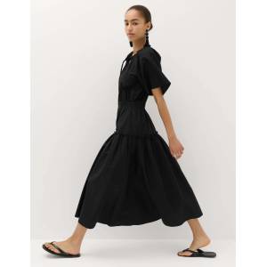 Marks & Spencer Миди рокля с връзка на врата и подчертан пас, от чист памук Marks & Spencer черна Marks & Spencer | Cheren | ЖЕНИ | 8 REG