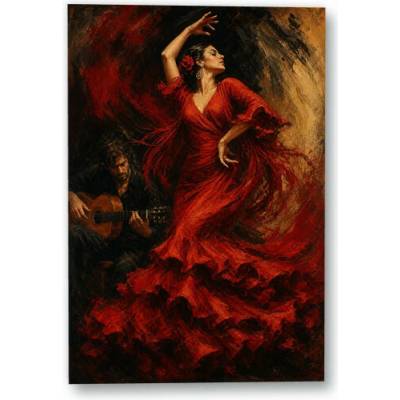 Plakát – Tanečnice v červeném s kytaristou Bez rámu Ano Bez rámu 90 × 135 cm