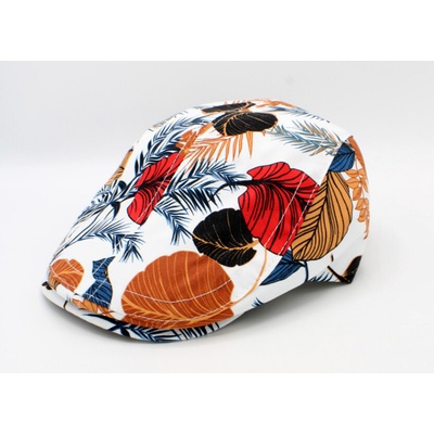 Fiebig Headwear since 1903 letní bavlněná bílá bekovka s tropickým vzorem