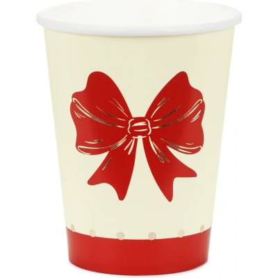PartyDeco Papierové poháre s mašľou červeno-béžové 250 ml