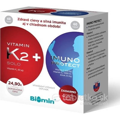 Biomin Vitamín K2 Solo + Darček 60 kapsúl + 60 kapsúl Imuno Protect zadarmo