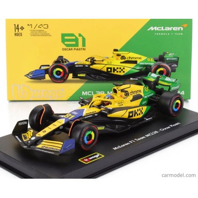 Bburago Mclaren F1 Mcl38 Team Mclaren N 81 2nd Monaco Gp senna 30th Anniversary 2024 Oscar Piastri With Pilot And Showcase Žlutá Zelená Černá 1:43