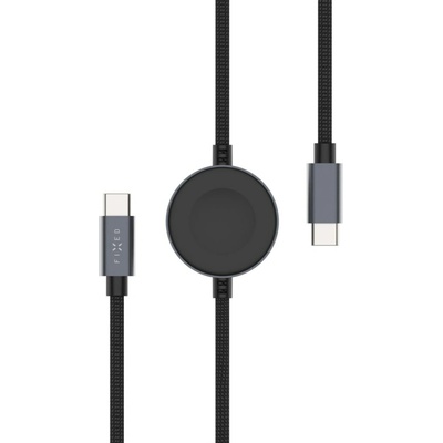 Fixed Power Watch Cable opletený kábel s konektormi USB-C a Apple/Samsung Watch nabíjačkou, 1.5m, PD 60W, sivý FIXDB-CCW-GR