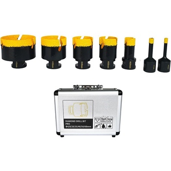 UNI Боркорони диамантени, за гранитогрес, порцелан, фаянс, 6-68 мм, m14, 7 бр. , в куфар (rv10219)