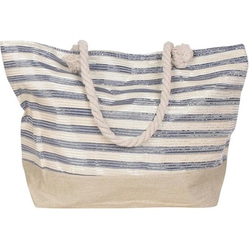 Бежова плажна чанта с раиран десен