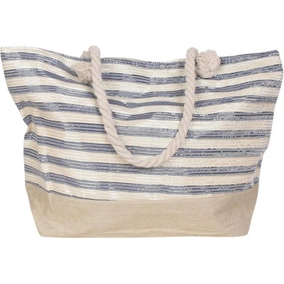 Бежова плажна чанта с раиран десен