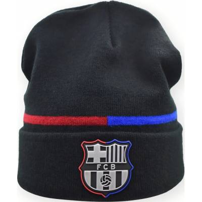 Zimní pletená čepice FC Barcelona černá 3D znak