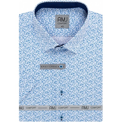 AMJ pánská košile bavlněná krátký rukáv regular fit VKBR1208 modro-bílá mramorová kostka