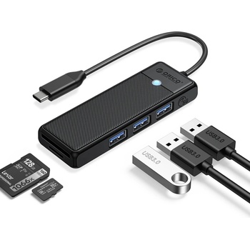 ORICO Хъб Orico USB3.1 Type-C, 3 x USB3.0, SD, TF - PAPW3AT-C3-015-BK (PAPW3AT-C3-015-BK-EP)