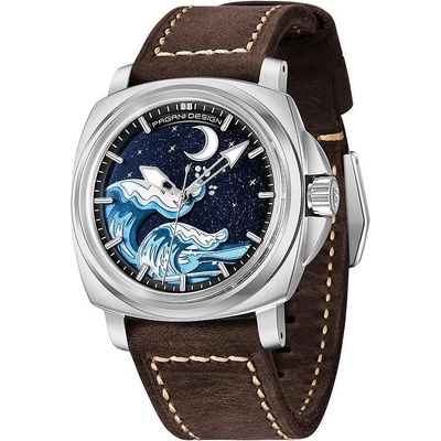 Pagani Мъжки часовник Pagani Design Wave, Автоматичен, Естествена кожа, Сребрист / Кафяв (PD-YS014-BROWN-SILVER)