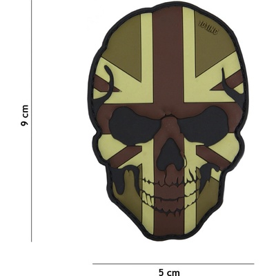 Gumová nášivka 101 Inc Skullhead vlajka Veľká Británia - hnedá