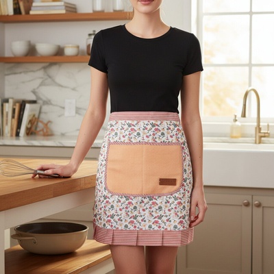 Престилка за готвене с жълти и розови цветя