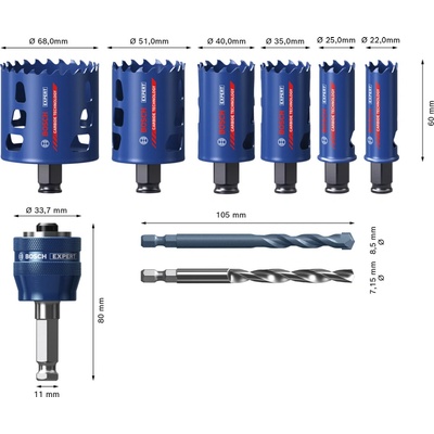 9dielna súprava dieroviek Bosch EXPERT Tough Material 22-68 mm Dostupné varianty: 9dielna sada dieroviek Bosch EXPERT Tough Material 22/25/35/40/51/68 mm
