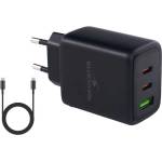 Bluestork Мрежово зарядно устройство Bluestork - PW-65-CCA-B (2xUSB-C, USB-A, 65W, 2 м кабел, черно) (PW-65-CCA-B)