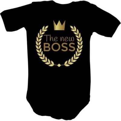 T shock Dětské body s potlačou Baby the new boss dětské Černá
