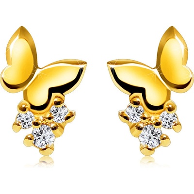 Šperky eshop briliantové ze žlutého zlata plný zrcadlově lesklý motýl kulaté čiré diamanty puzetky S3BT509.80