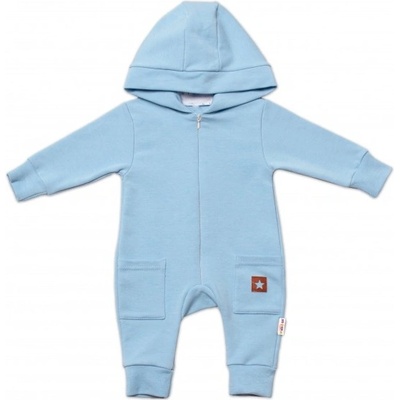 Baby Nellys Baby Nellys Teplákový overal s kapucí a kapsičkami New Bunny sv. modrá – Zboží Mobilmania