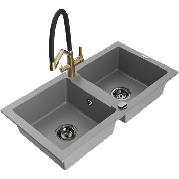 Mexen Mario гранитна мивка с две корита и кухненски смесител Duo, сив - 6504-71-671701-57-B (6504-71-671701-57-B)