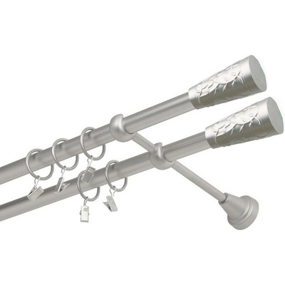 OK-GarnýžeCZ Garnýž kovová dvouřadá 19mm Sevilla double satina 290 cm do stěny / kroužky s žabkou