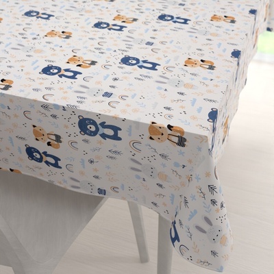 Biante Detský bavlna obdĺžnikový obrus Sandra SA-595 Modro-béžové lesné zvieratká na bielom 100x140 cm