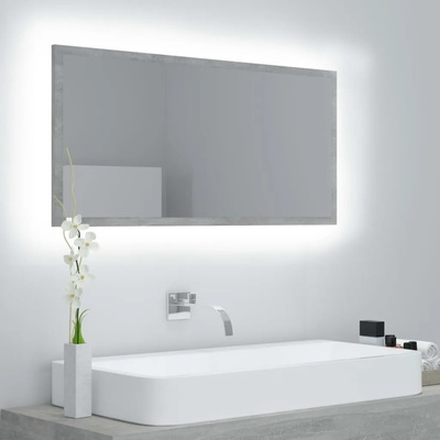 vidaXL LED огледало за баня, бетонно сиво, 90x8, 5x37 см, акрил (804936)