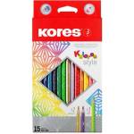 Kores Комплект цветни моливи, триъгълни, KORES "Kolores Style", 15 различни цвята 93310 (93310)