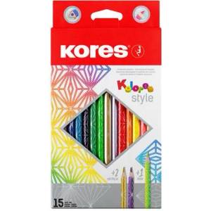 Kores Комплект цветни моливи, триъгълни, KORES "Kolores Style", 15 различни цвята 93310 (93310)
