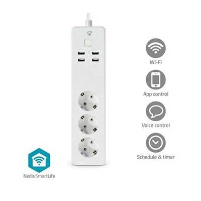Nedis WIFIP312FWT - SmartLife Prodlužovací Přívod| Wi-Fi | 3x Zásuvka typu F (CEE 7/3) / 4 x USB | 3680 W | 1.8m | Bílá WIFIP312FWT