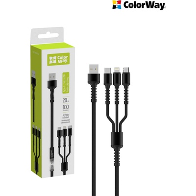 Colorway CW-CBU3003-GR UNIVERZALNY 3V1 (LIGHTNING+MICROUSB+TYPE-C) 4.0A, 20W, 1,2m, šedý